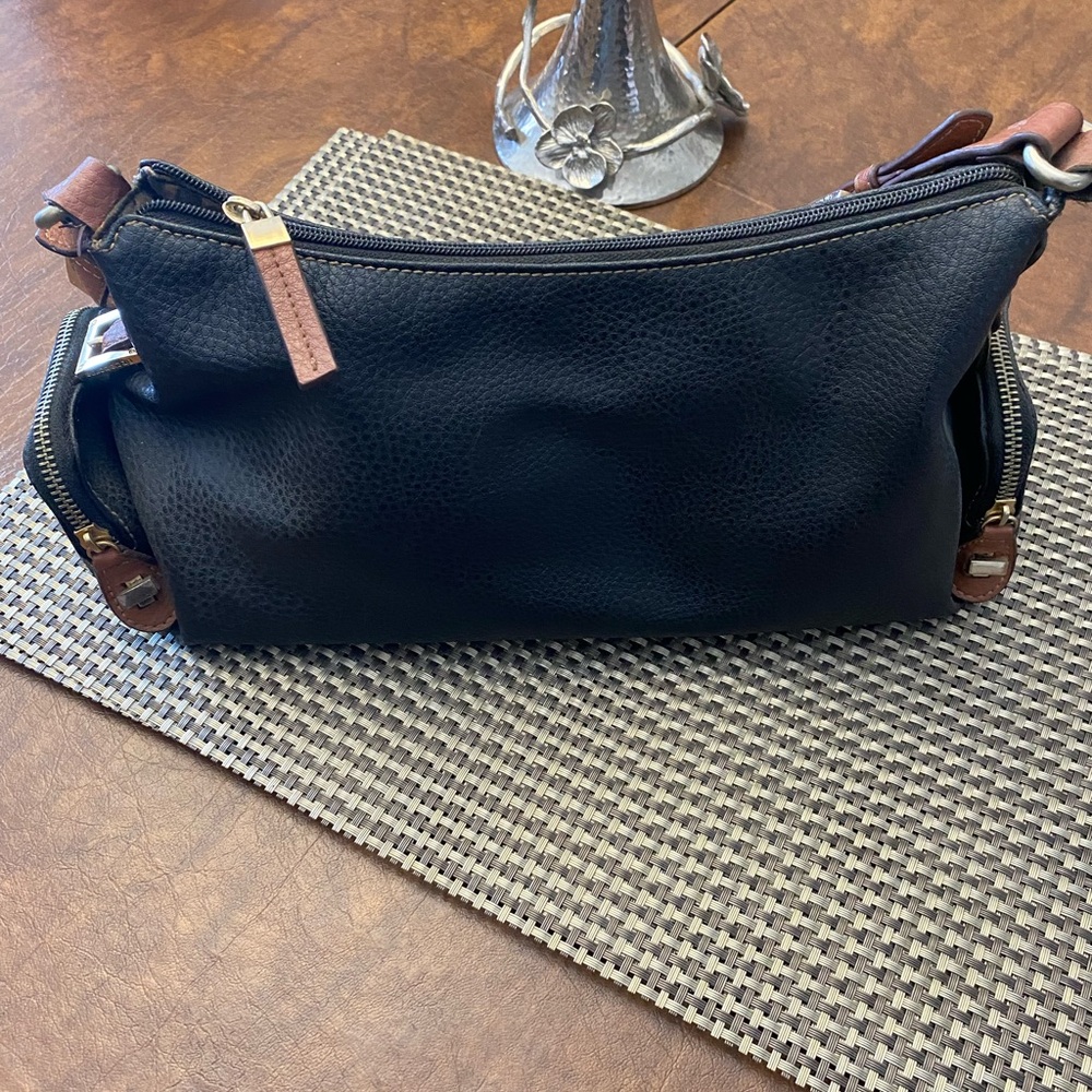 Liz Claiborne Pebble Leather Black  Handbag with Brown Accents